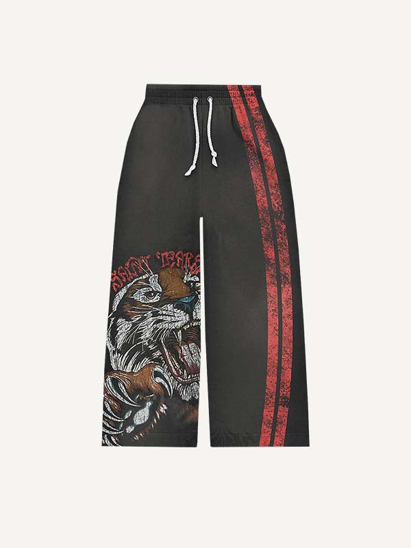 Tiger&Letter Print Elastic Waist Pants