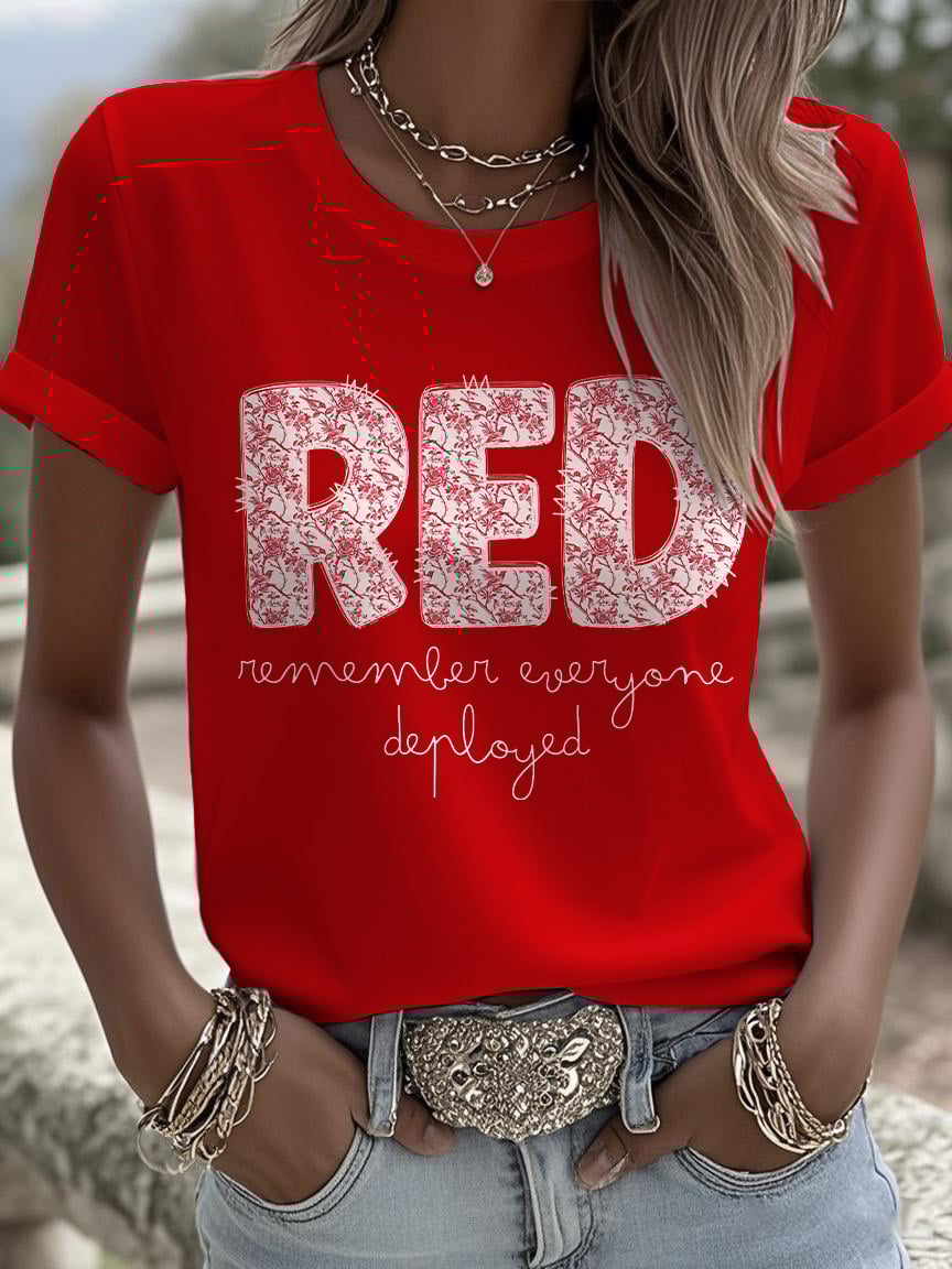 Women's On Fridays We Wear RED Remember Everyone Deployed Print T-shirt