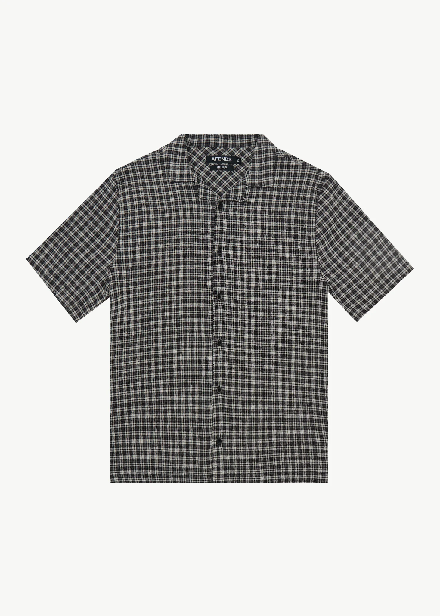 AFENDS Mens Asta - Seersucker Cuban Shirt - Steel Check