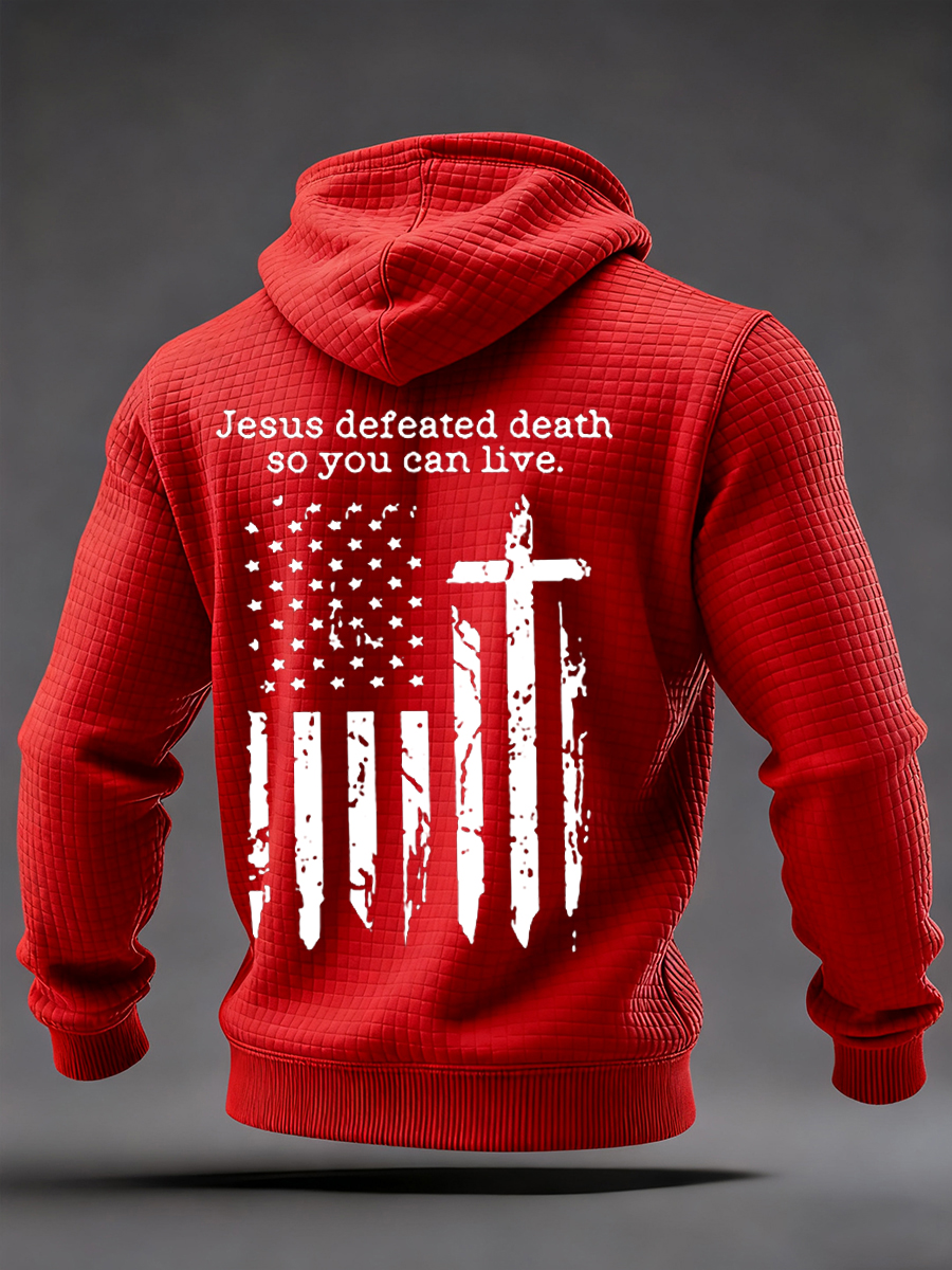 Men's Freedom  Flag Print Casual Checkered Hoodie