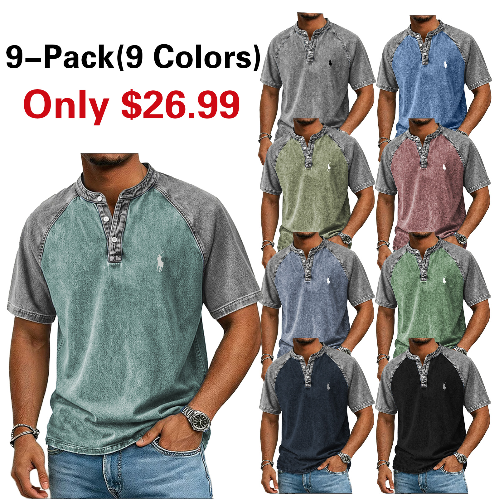 Men's Acid Wash Shirt Short Sleeve Color Block Patchwork