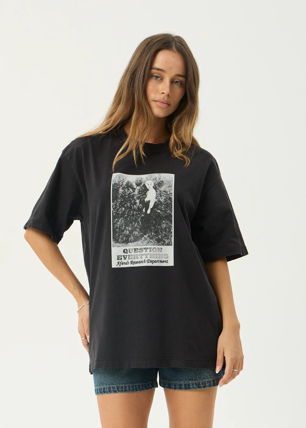 AFENDS Mens Research - Heavyweight Boxy Tee - Stone Black