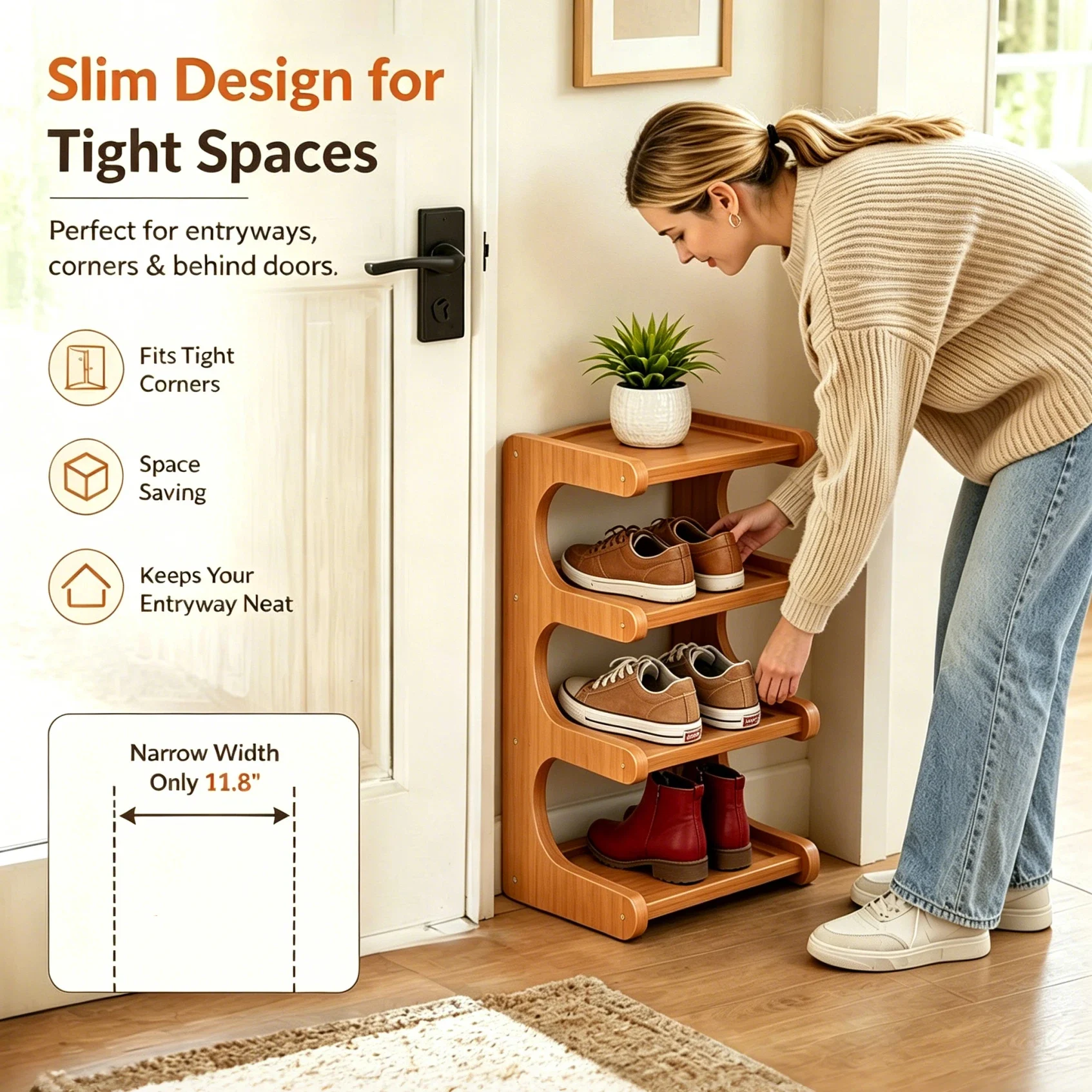 👟🌿 Tall & Narrow Bamboo Shoe Rack