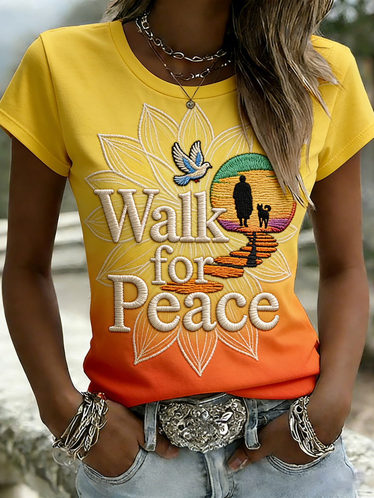 Walk For Peace Monk & Aloka Dog Gradient T Shirt