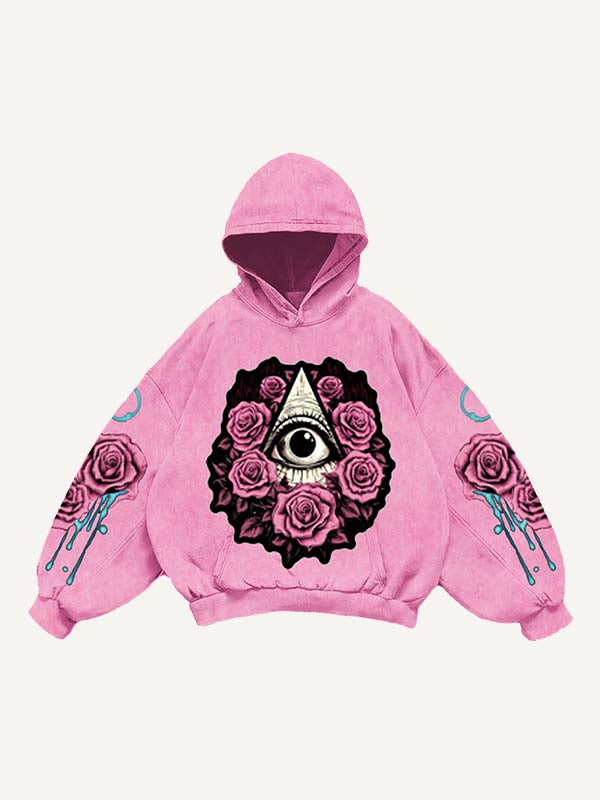 Eye&Floral&Graphic Print Slant Pockets Hoodie