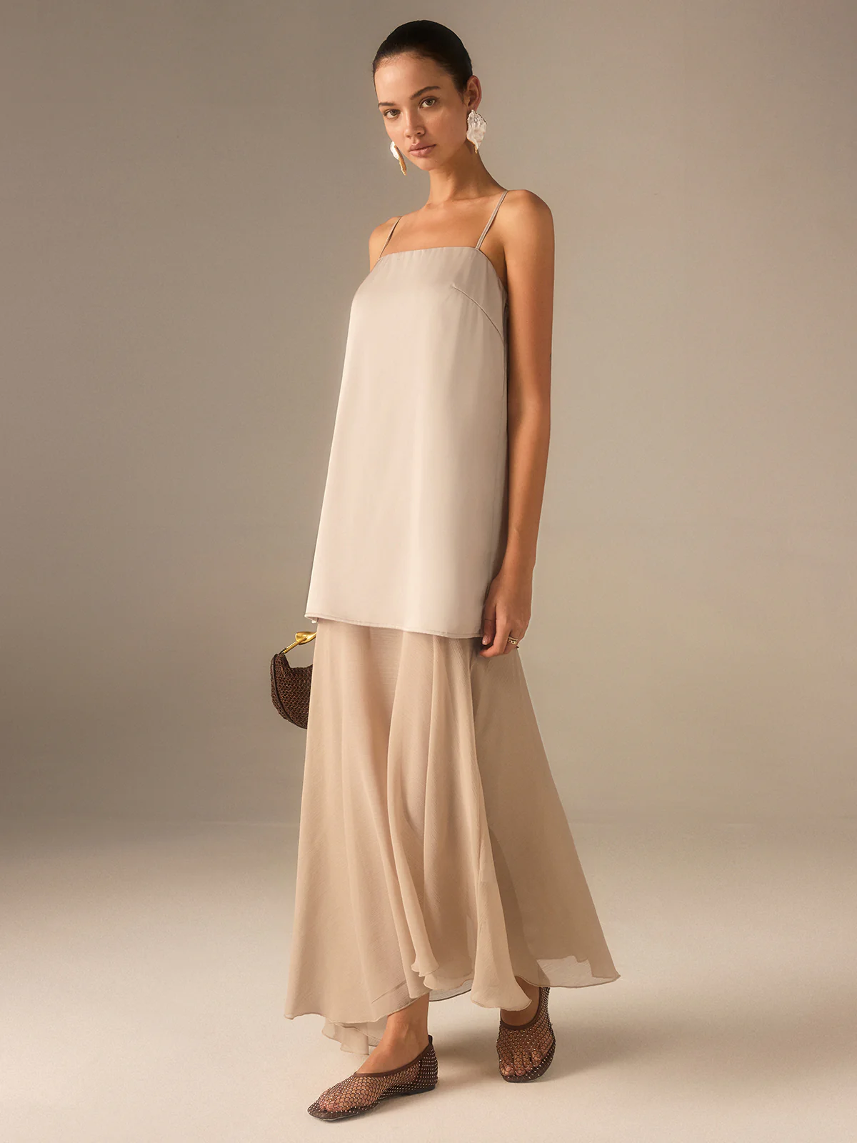 2 in 1 Semi-Sheer Chiffon Cami Maxi Dress