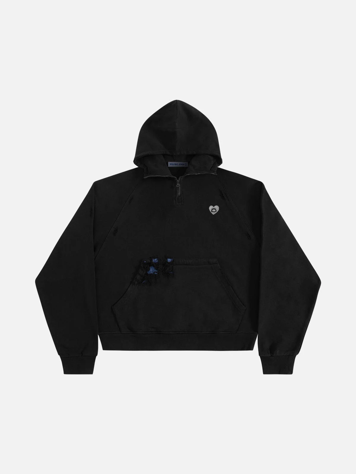 Aelfric Eden Boxy Distressed Half Zip Hoodie