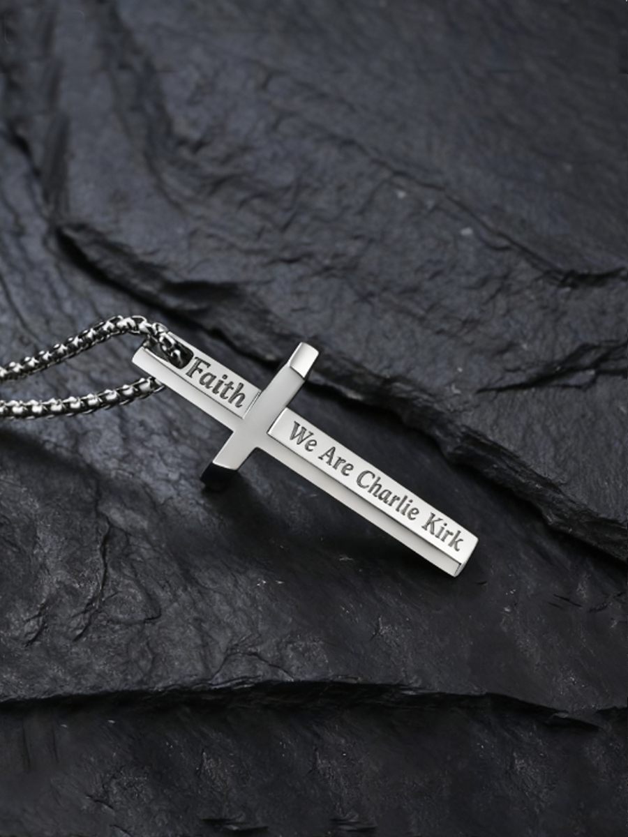 Unisex Faith We Are Charlie Kirk 18kt Gold-Plated Cross Necklace