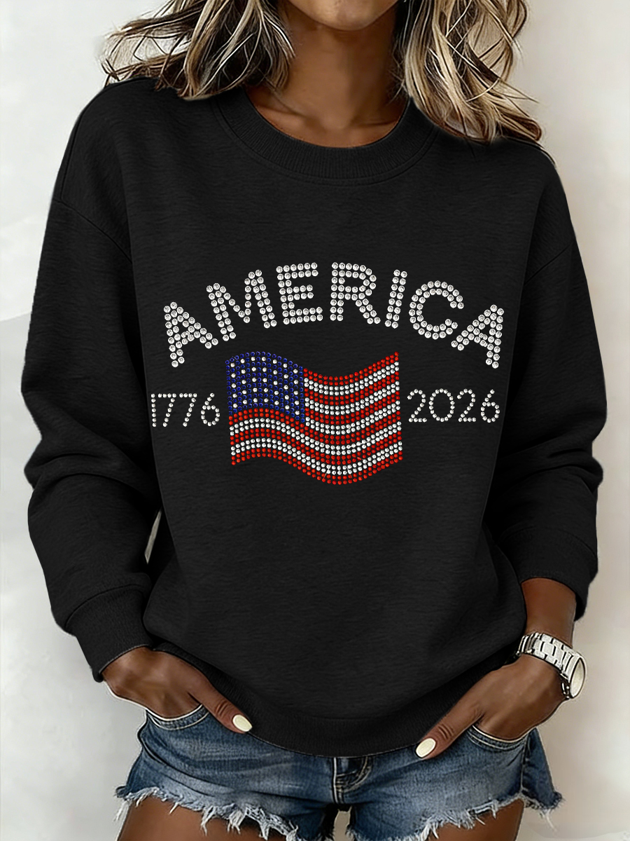 Women's 1776-2026 Rhinestone Pattern Sweatshirt