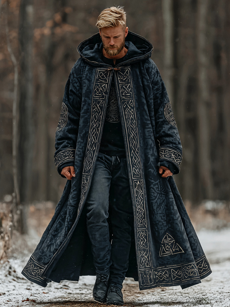 Men's Vintage Viking Celtic Knot Pattern Hooded Cloak