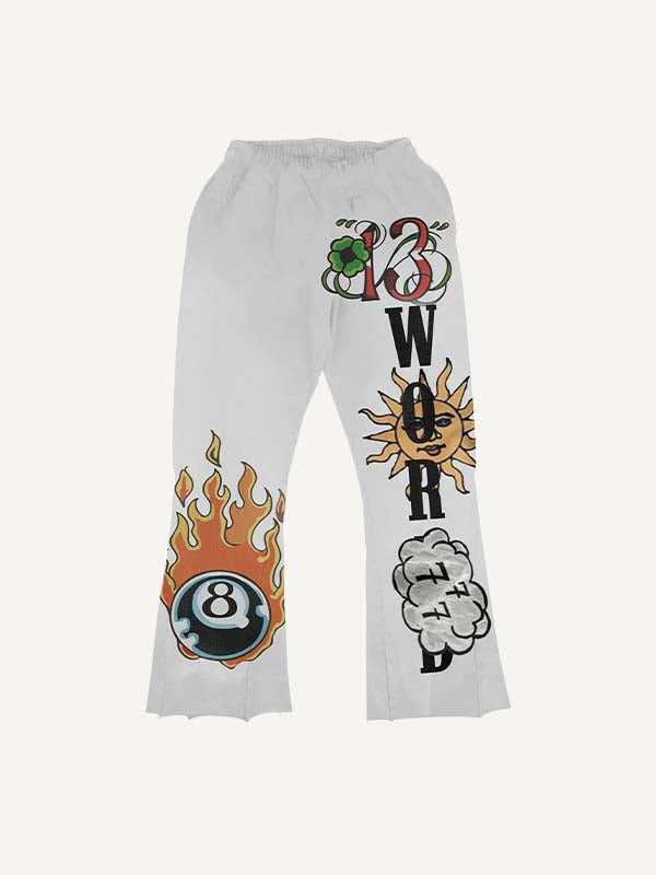 Wing&Sun&Cloud&Graphic&Letter Print Elastic Waist Pants
