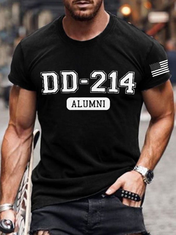 Men's retro DD-214 retired military pure cotton printed T-shirt