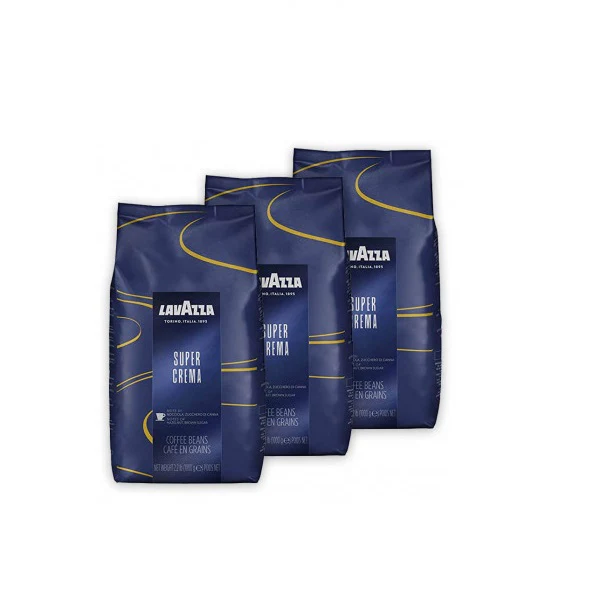 Lavazza Super Crema Whole Bean Espresso Coffee, 2.2 lb. Bag, Vacuum-Packed Pack of 3