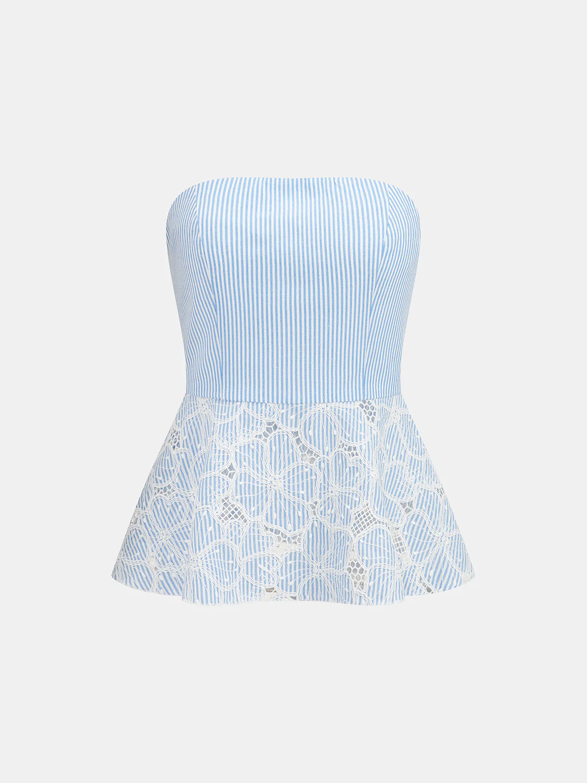 Lace Panel Striped Top & Midi Skirt Set