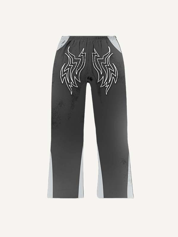 Colorblock Graphic&Letter Faux Decal Print Elastic Waist Pants