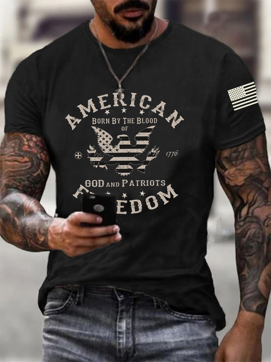 Men's Freedom Born By The Blood Eagle Patriotic Casual Tee