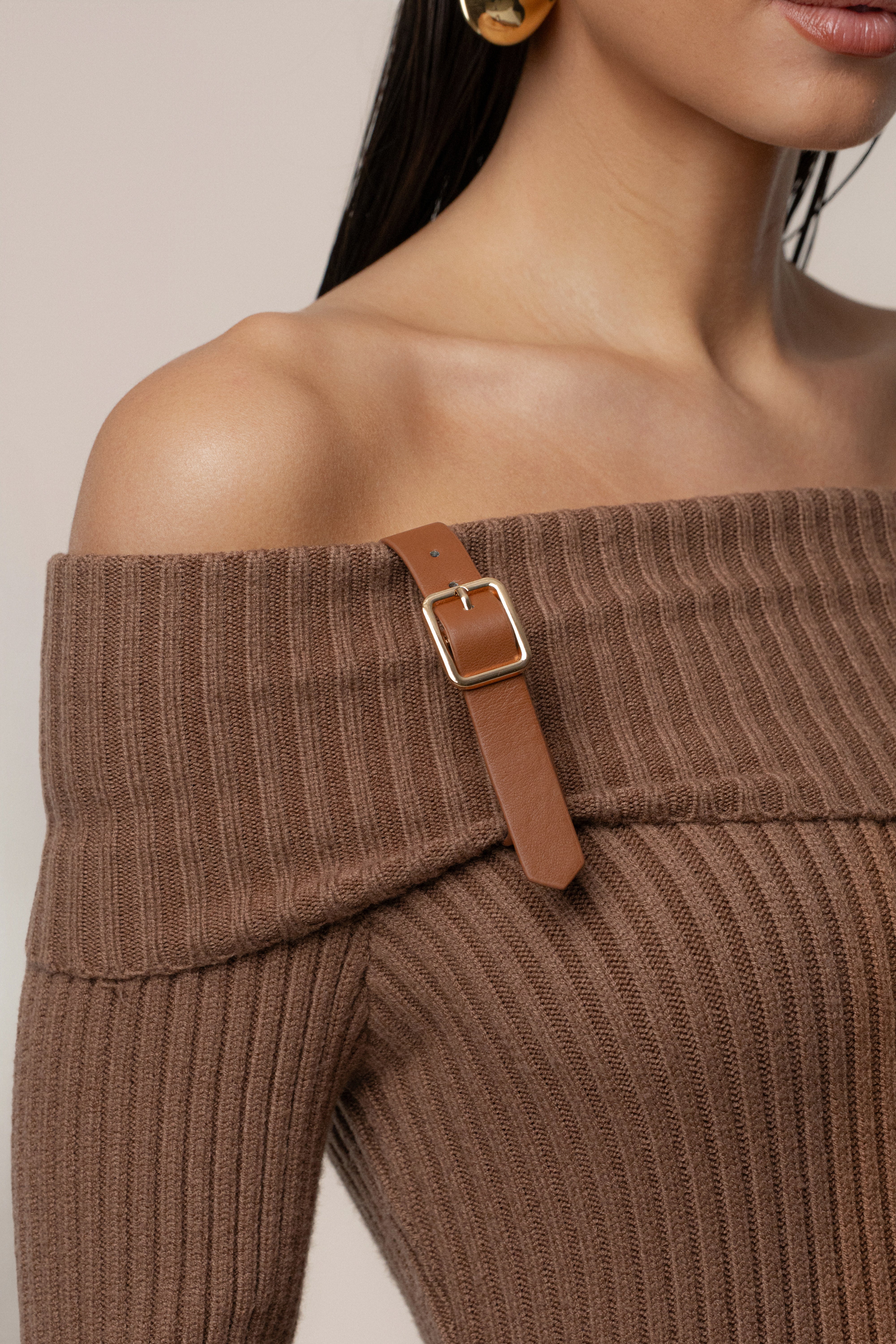 Tan Kira Ribbed Midi Dress