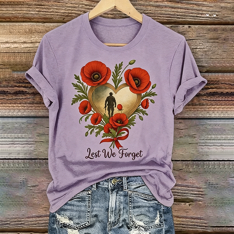Women's Memorial Day Poppy Art Printed T-Shirt