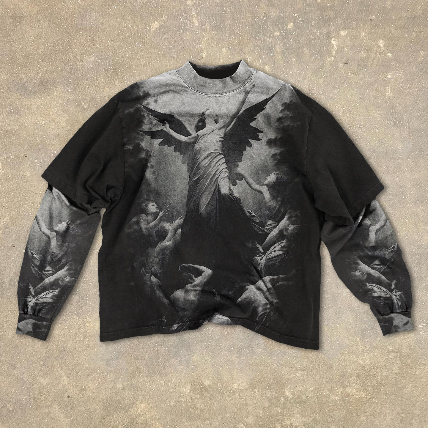 Fake Two Angel Rescue Print Long Sleeve T-Shirt