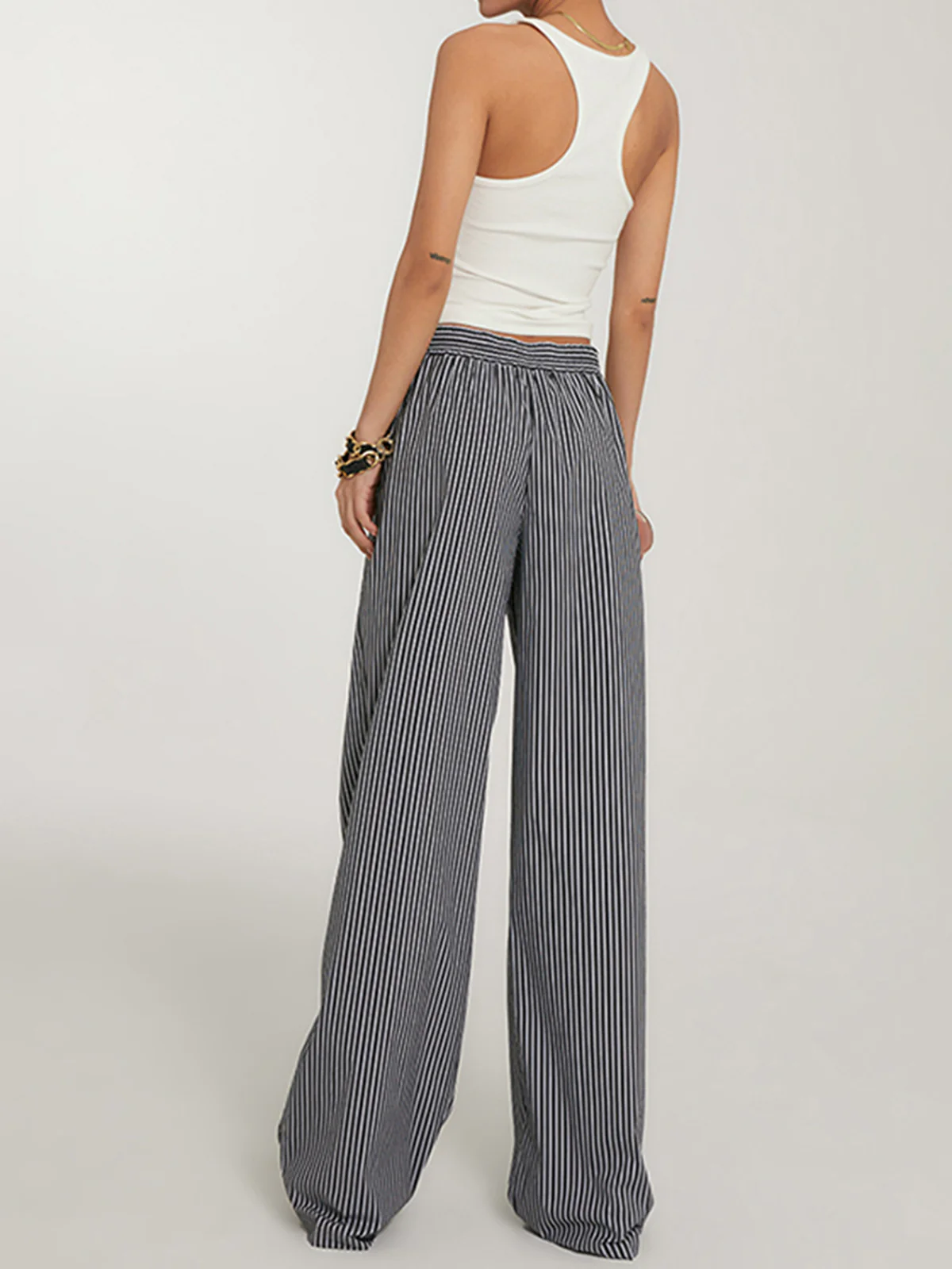 Casual Striped Wide Leg Pants