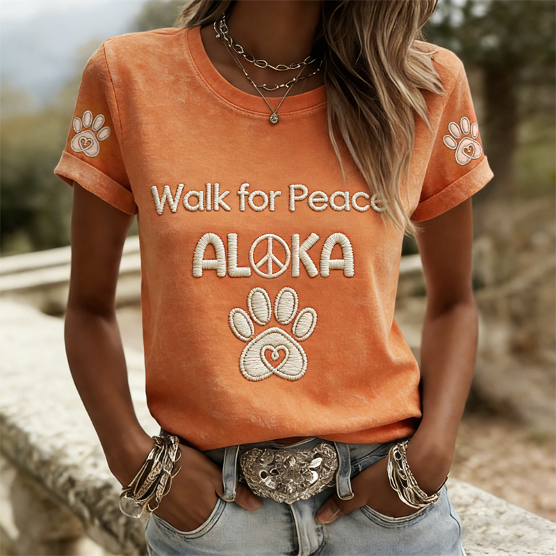 Walk For Peace Aloka Heart Paw Prints Washed T Shirt
