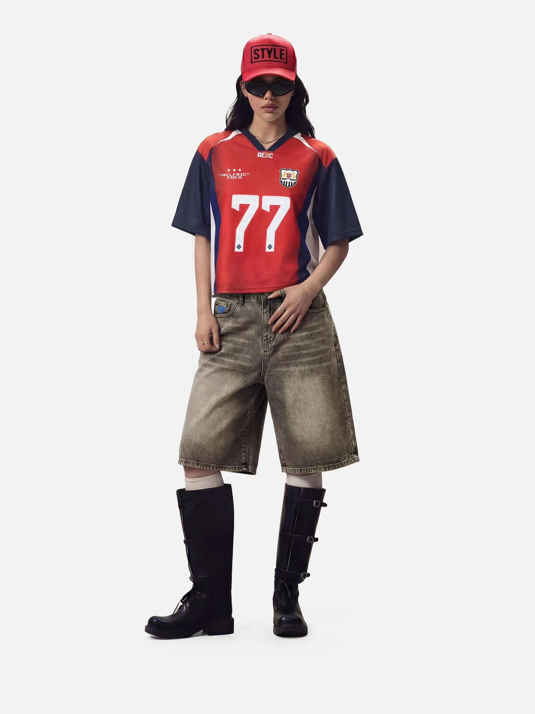 Aelfric Eden Cropped 77 V-Neck Panel Jersey Tee