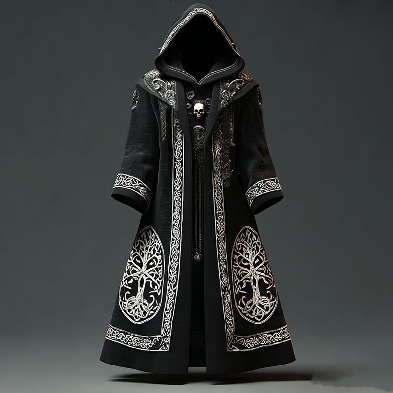 Men's Viking Celtic Knot Tree Of Life Pattern Contrast Hooded Cloak