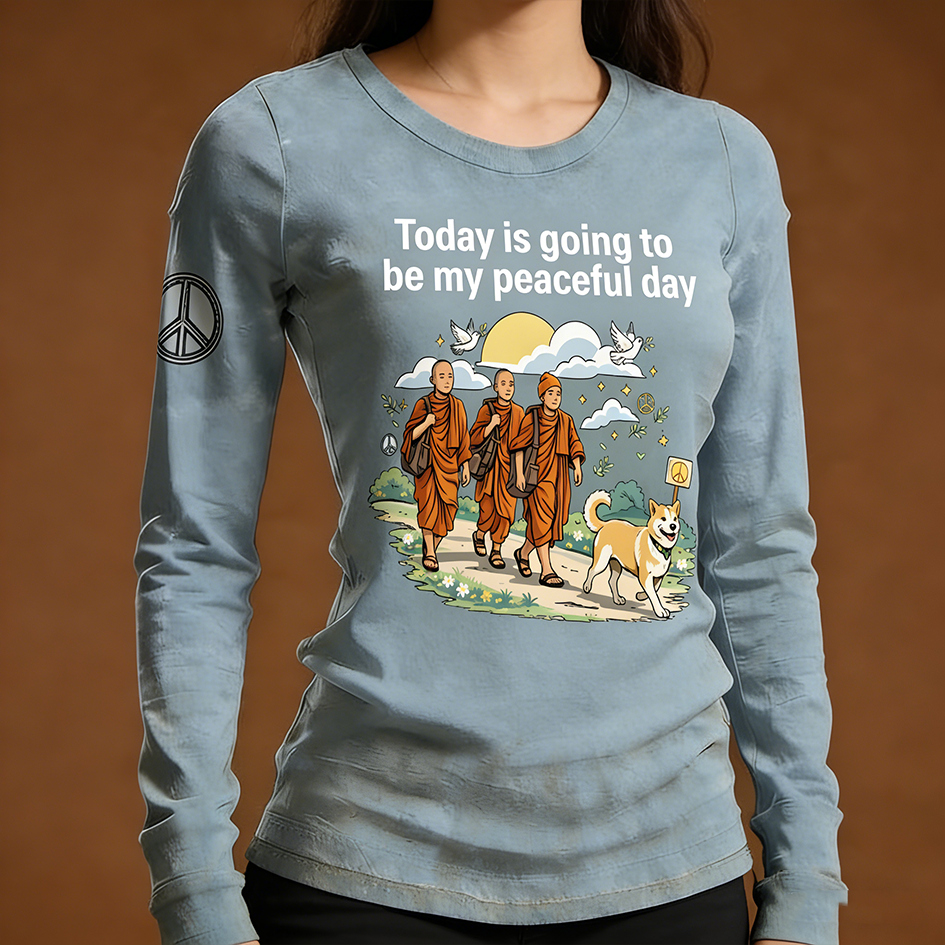 Peace Symbol Print Casual Long-sleeve T-shirt