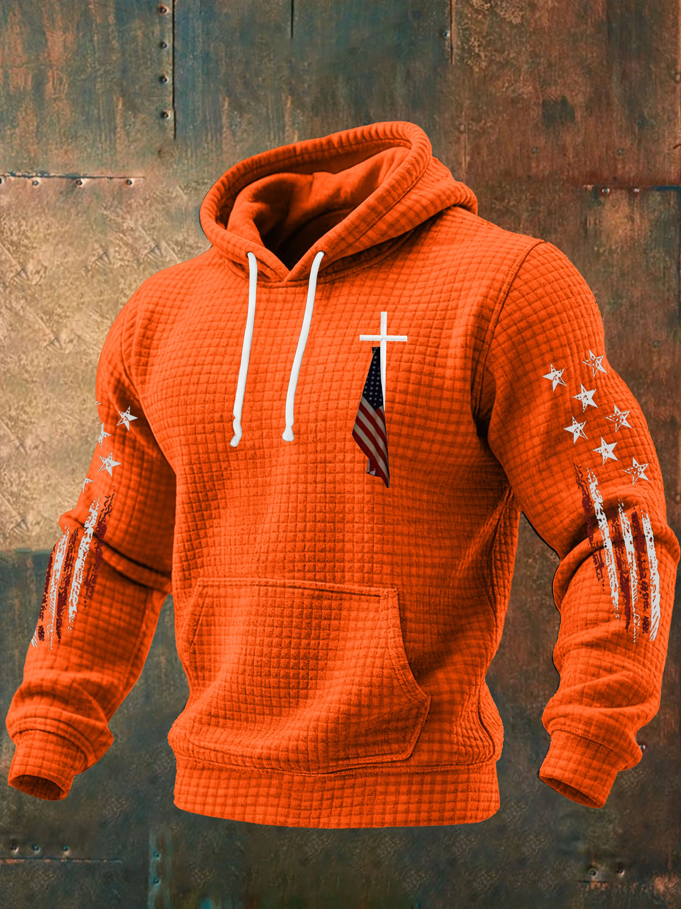 Men's Cross and Flag Print Hoodie Sweatshirt-Fast Shipping