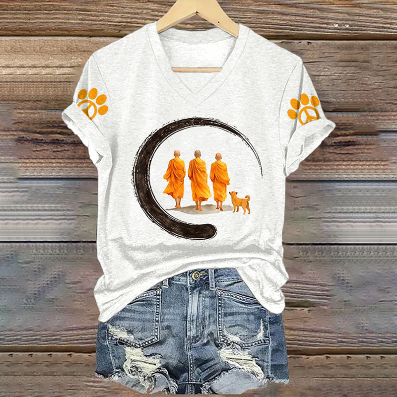 Women's Walk For Peace Print V Neck Short Sleeve T-shirt