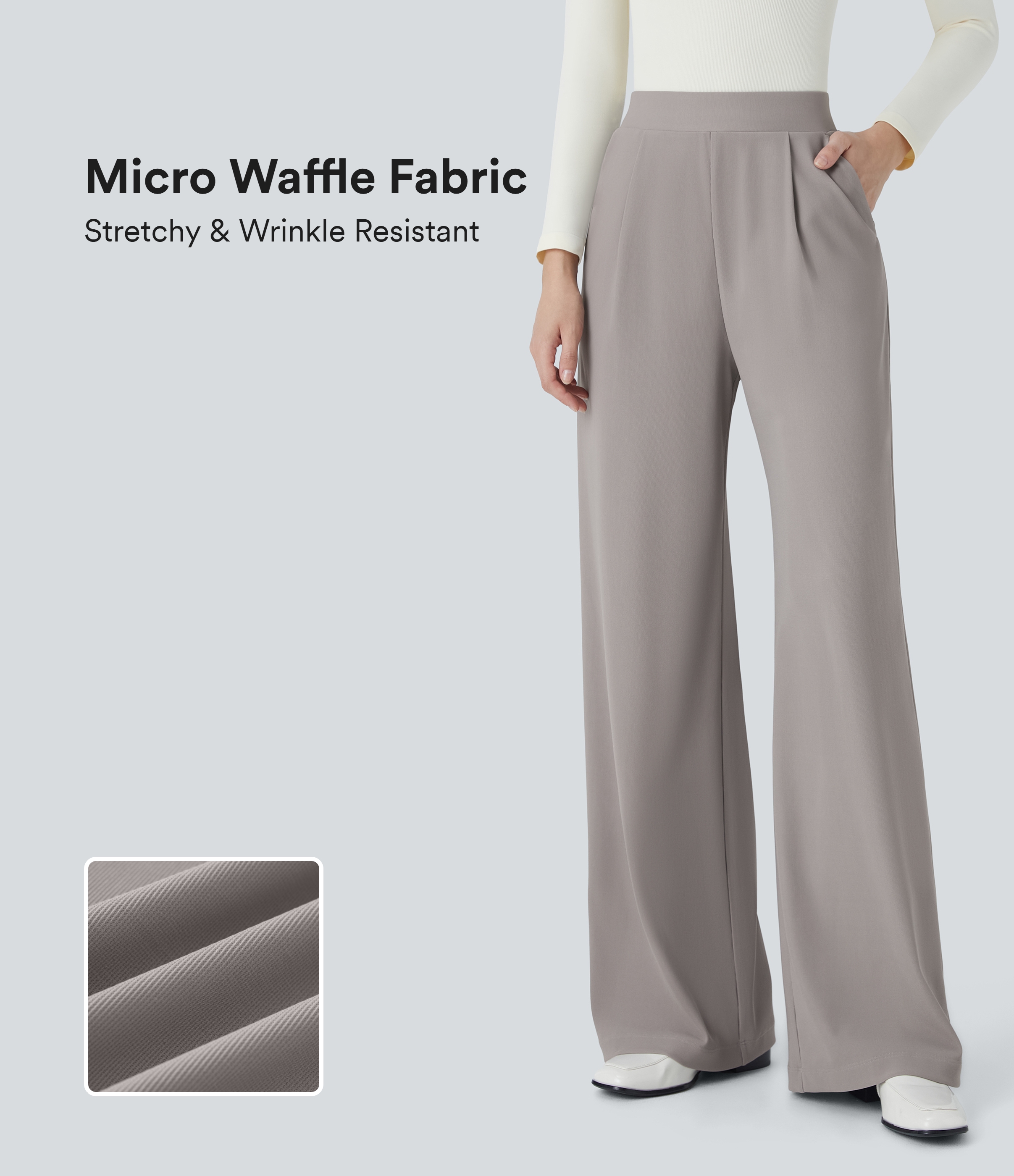 Halara Flex™ High Waisted Body Sculpt Waist-Slimming Pocket Wide Leg Micro Waffle Work Pants