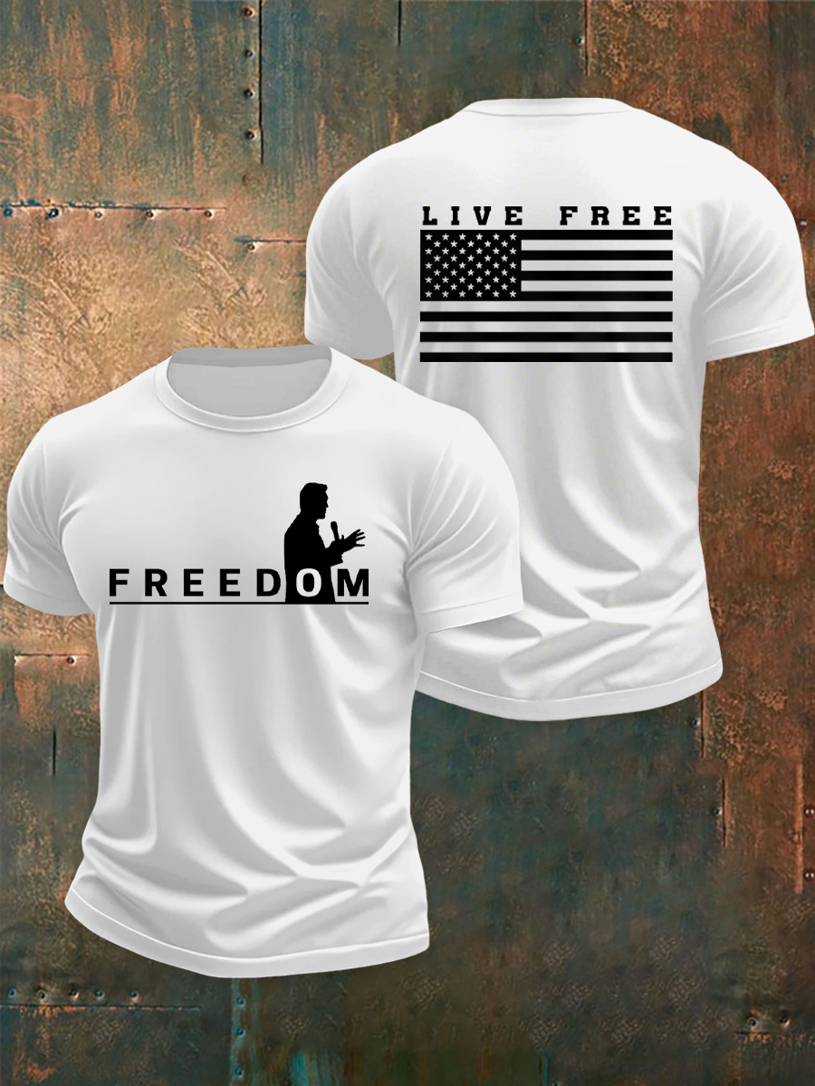 Men's Freedom  Flag Live Free Print T-shirt