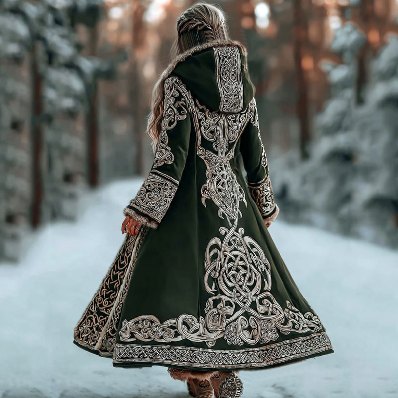 Women's Vintage Viking Celtic Button Down Knit Cozy Long Sweater Jacket