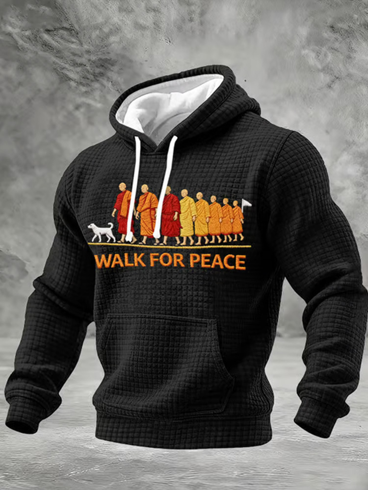 Men's Retro Walk For Peace Monks With Aloka Dog Print Hoodie