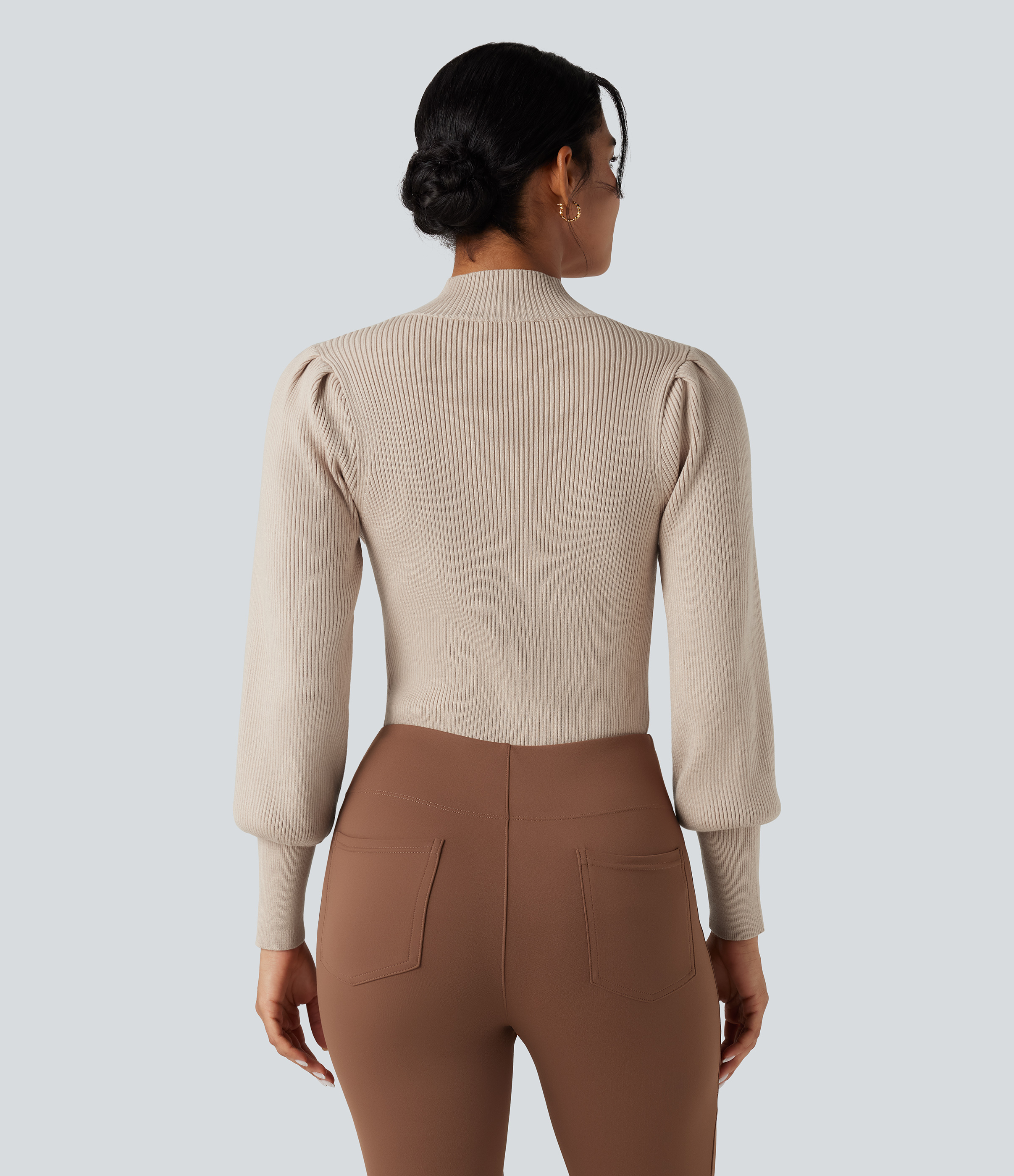 Mock Neck Puff Long Sleeve Casual Sweater