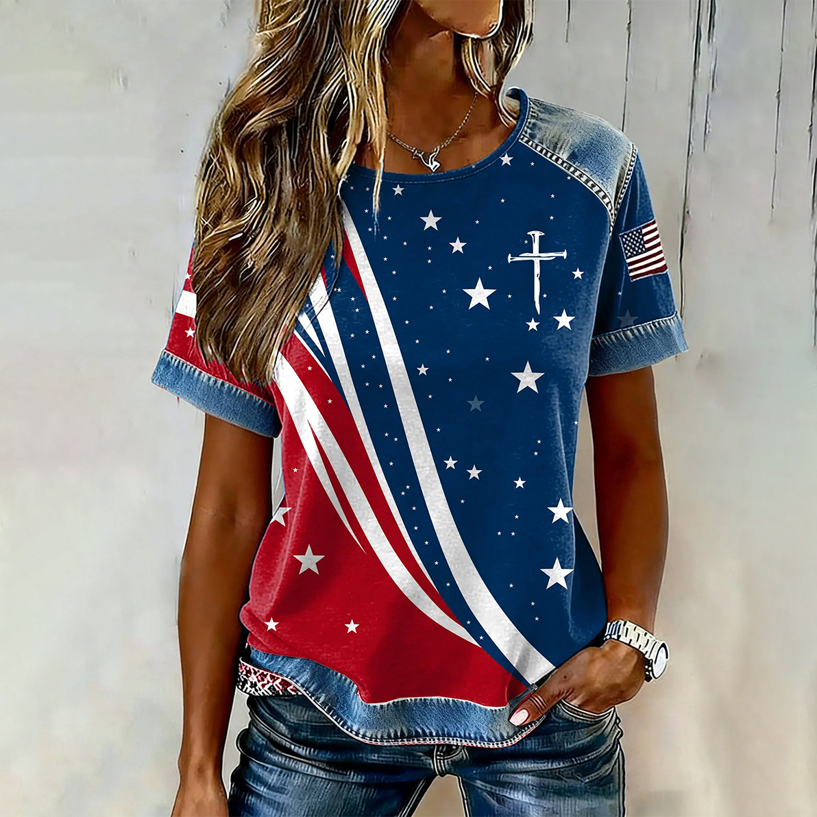 Women's casual retro American 250th anniversary T-shirt
