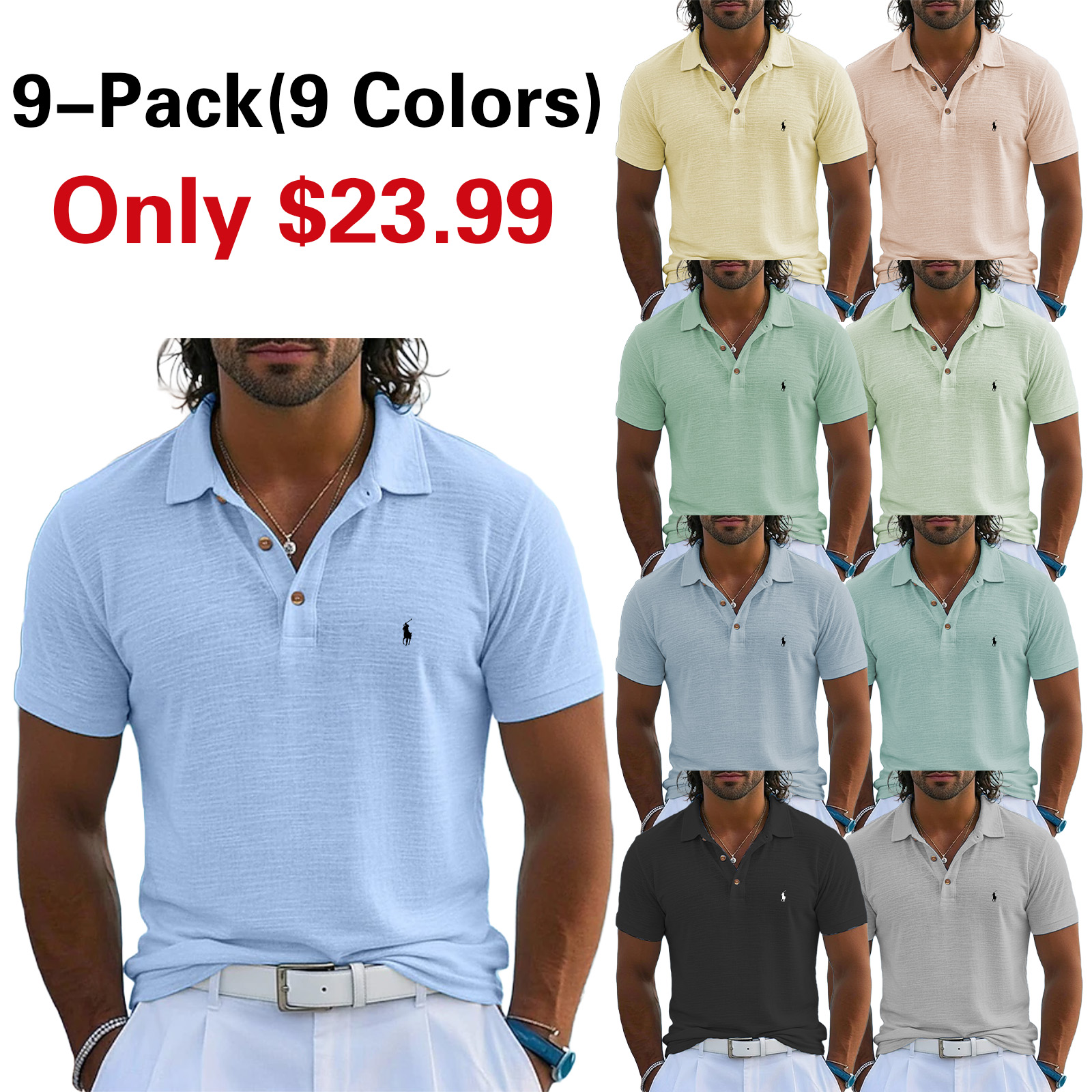 Men's Linen Polo Shirts Casual Vacation Classic Short Sleeve Vacation