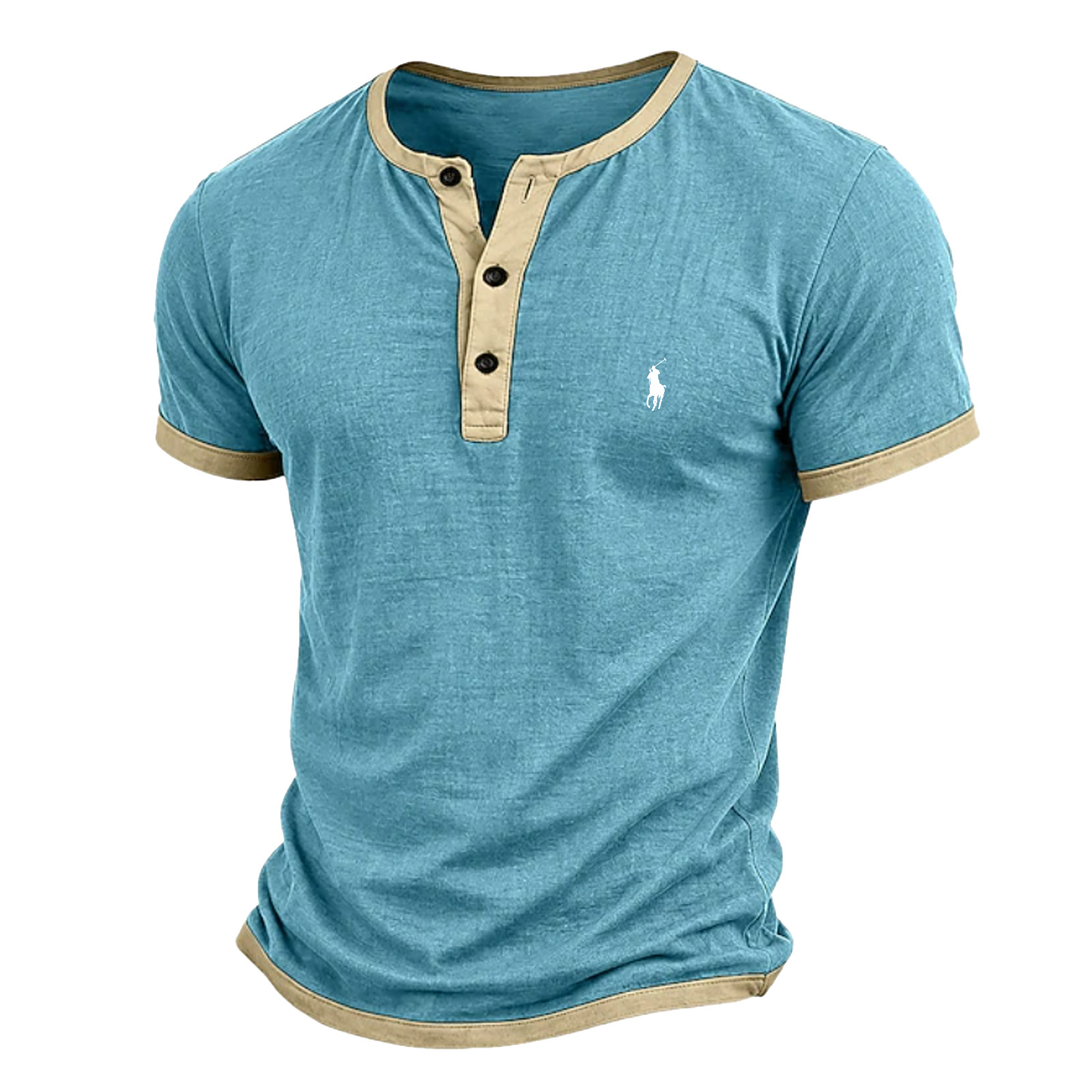 Men's T Shirt Henley Shirt Tee Short Sleeve Shirt Tee Top Short Sleeve Color Block