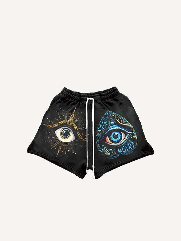 Eye&Graphic Print Drawstring Waist Shorts