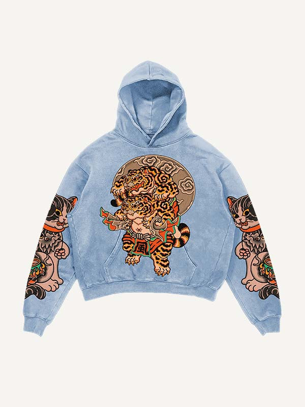 Tiger&Car&Graphic Print Slant Pockets Hoodie