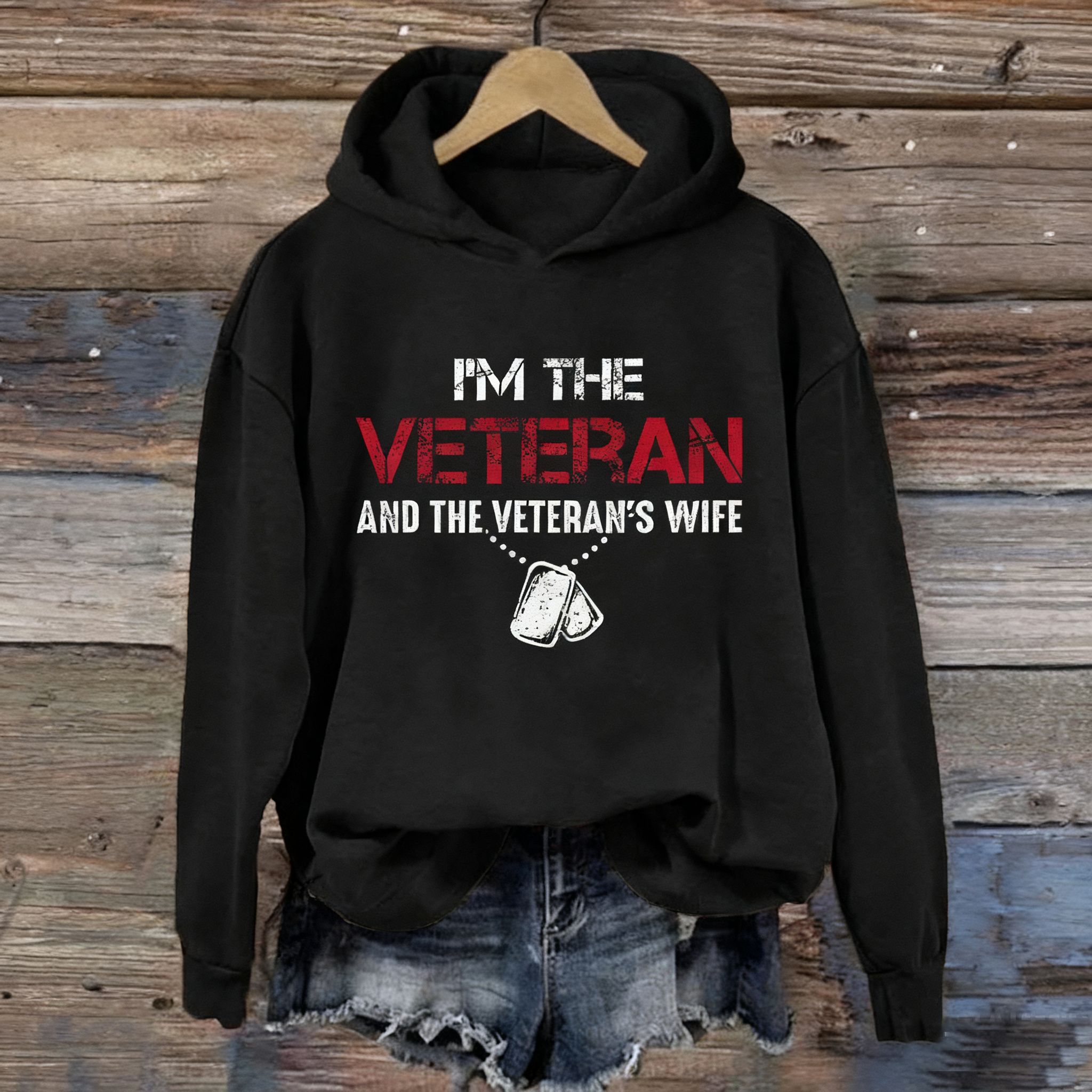 Women's I'm A Veteran And The Veteran's Wife Printed Casual Hoodie