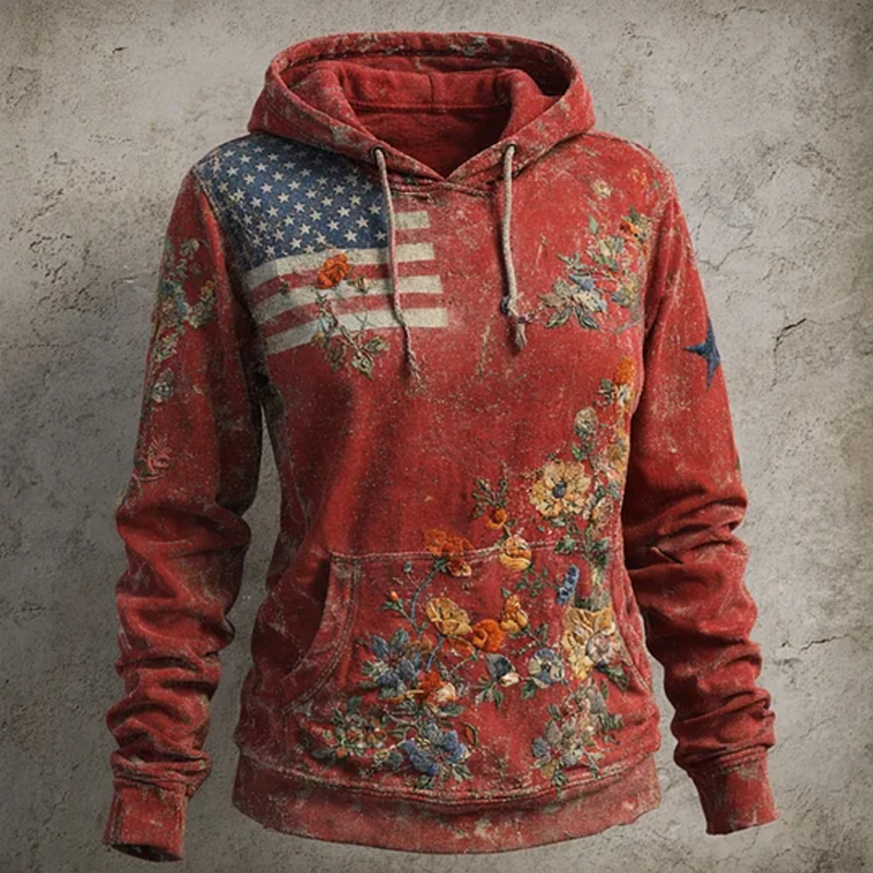 🏆Vintage Denim Embroidered Hoodie💖US 250th Anniversary Edgy Casual Sweatshirt