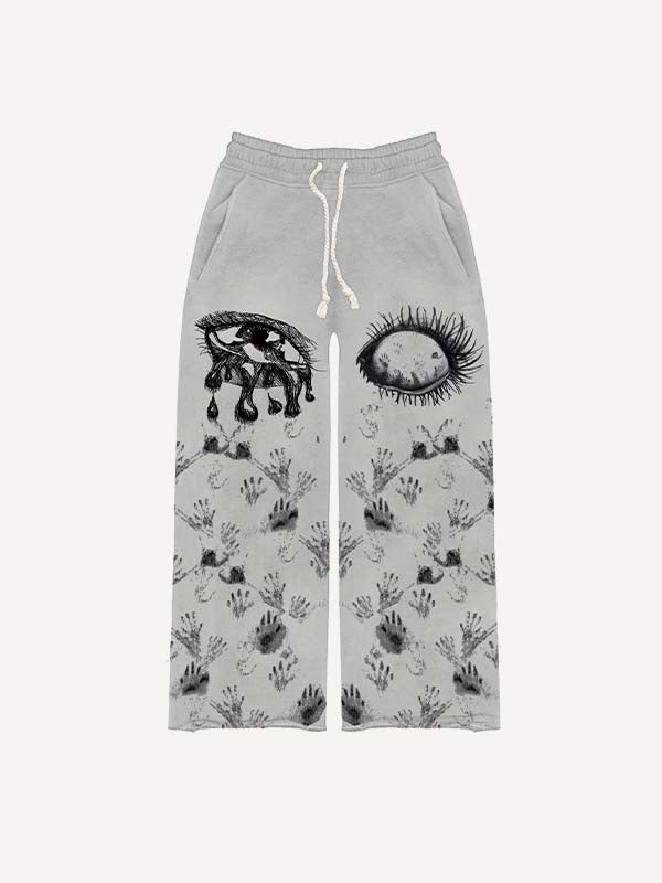 Eye&Palm&Tears Print Elastic Waist Pants