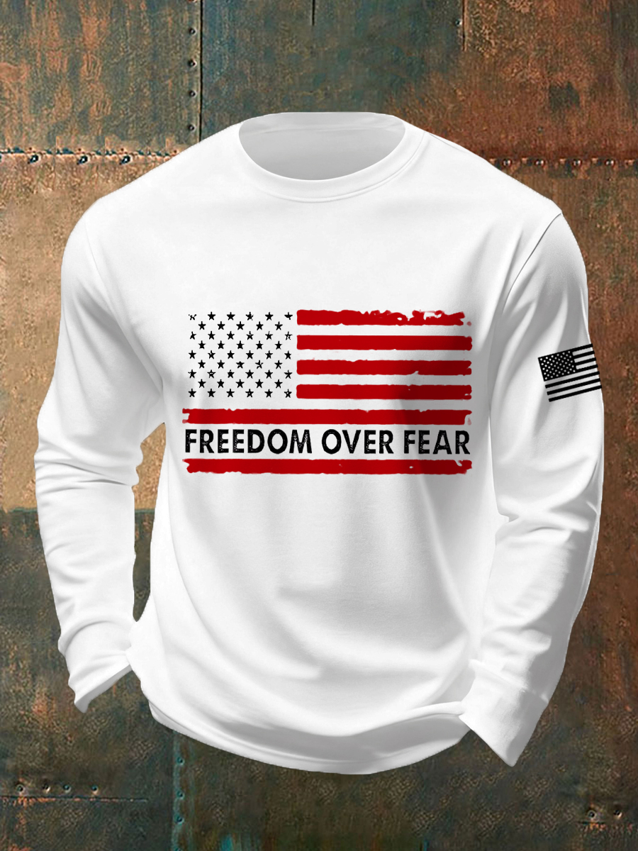 Men's Freedom Over Fear  Flag Print Long Sleeve T-Shirt
