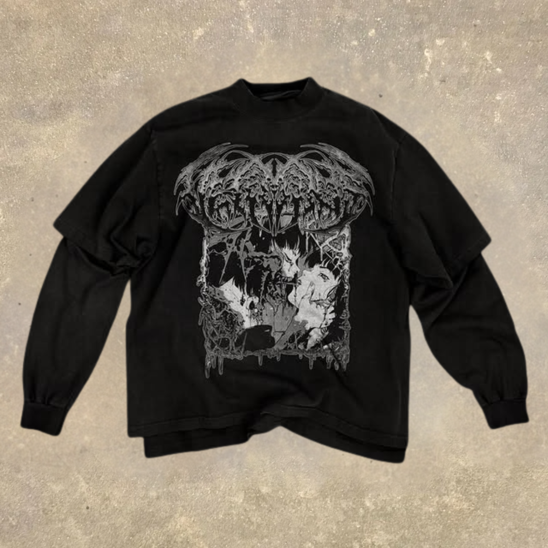 Men's Fake Two Dark Style Print Long Sleeve T-Shirt