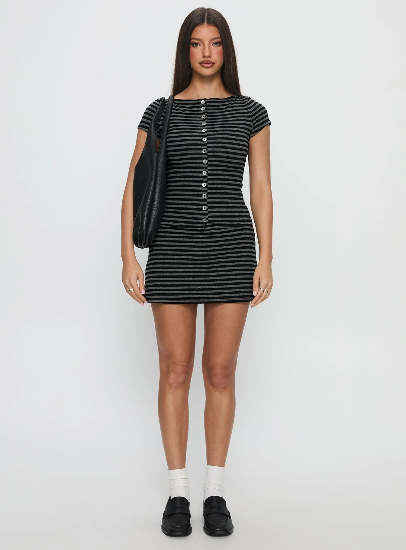 Angellina Jersey Button Down Top Stripe