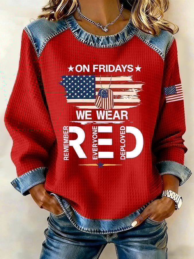 Women's Red Friday Print Casual Top