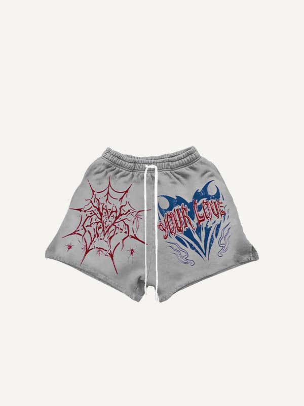 Heart&Cross&Spider&Web&Graphic Print Drawstring Waist Shorts
