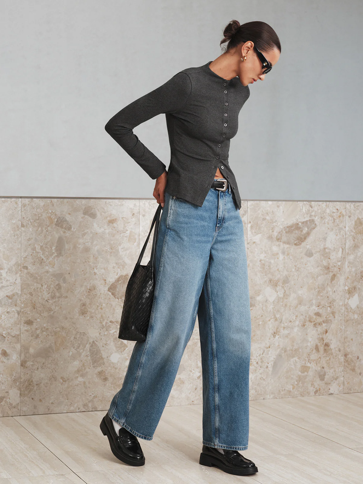 Mock Neck Button Long Sleeve T-Shirt