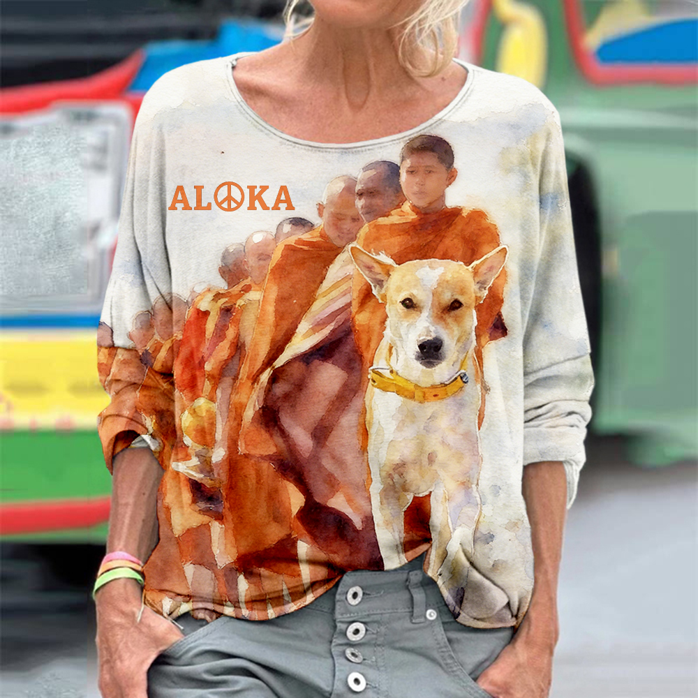 Walk For Peace Monks & Aloka Dog Long Sleeve T Shirt